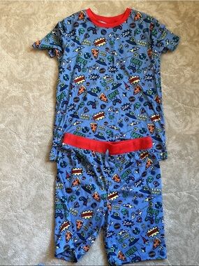 Lands' End Blue Gamer-Print Kids Pajama Set with Red Trim